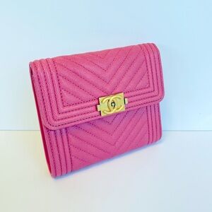 Chanel Pink Chevron Compact Boy Wallet